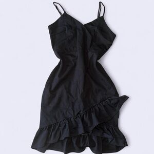 Lulu's Black Spaghetti Strap Ruffle-Hem Mini Dress